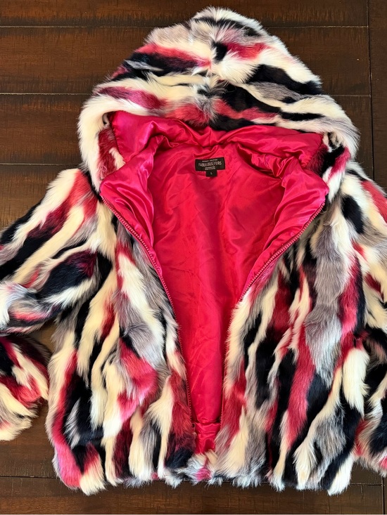 Fabulous Furs Other - Fabulous Furs Girls Mixed-Color Faux Fur Hooded Jacket - Pink/Black/White